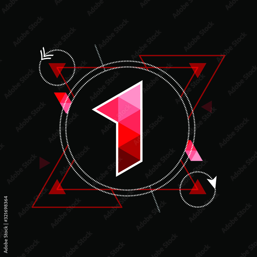 logo design icon number 1. geometric logo. modern template. red texture