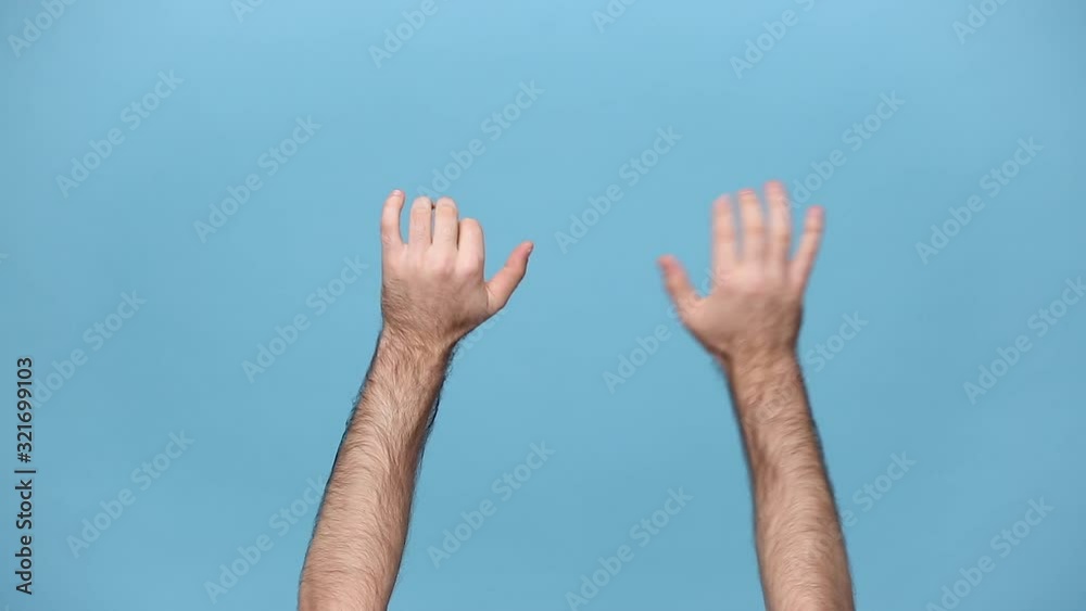 Close up cropped two man hands touch something like push click on