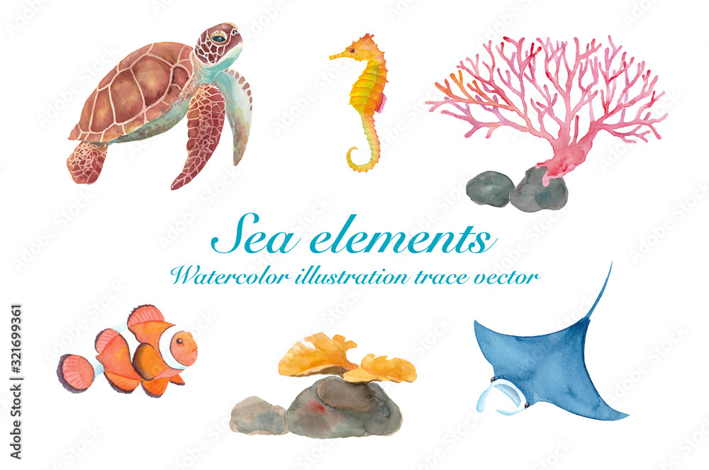 海のいきもの水彩イラスト ウミガメ マンタ カクレクマノミ タツノオトシゴ サンゴ ベクター Stock ベクター Adobe Stock 海のいきもの水彩イラスト ウミガメ マンタ カクレクマノミ タツノオトシゴ サンゴ ベクター Stock ベクター Adobe Stock