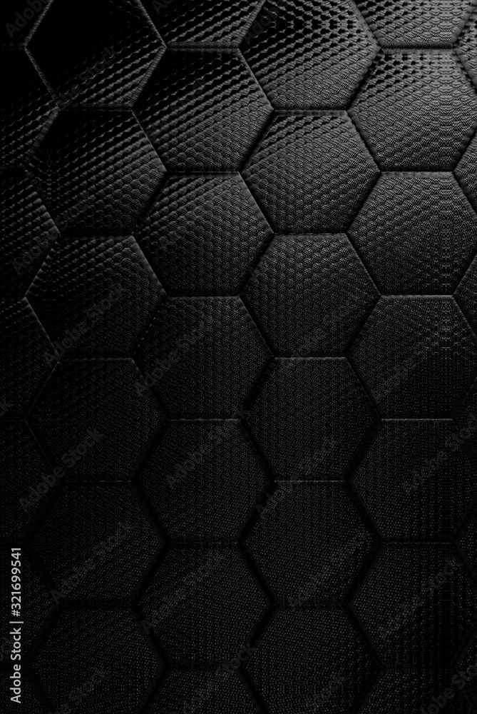 3d illustration of black and white hexagonal textured metallic surface background.