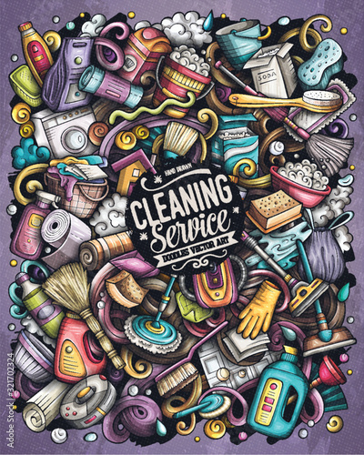 Cleaning hand drawn vector doodles funny illustration.