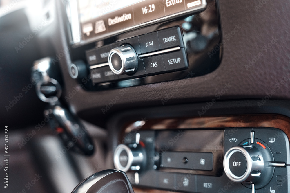 Mode of Transport. Electric car interior control panel close-up