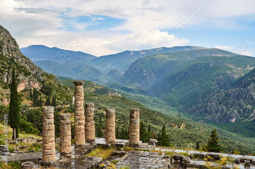 Ancient ruins in Delphi, Greece in a summer day