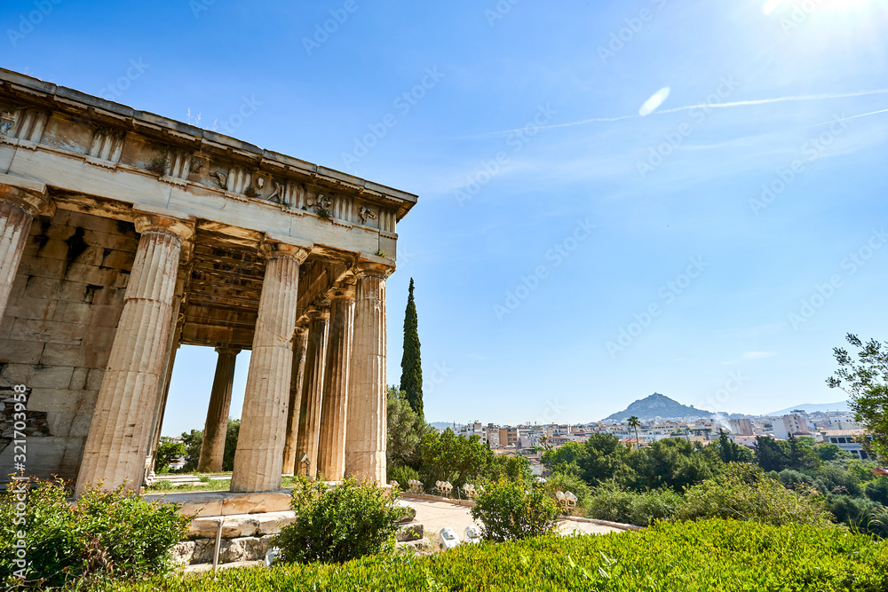 ancient ruins Roman Agora in a summer day in Acropolis Greece, Athens
