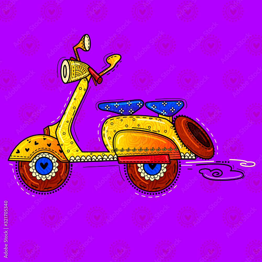 Illustration of desi indian art style retro scooter stock