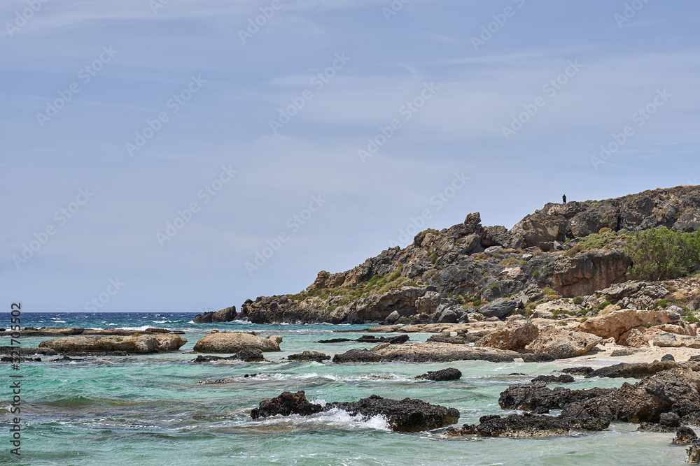 Elafonissi beach on Crete island with azure clear water, Greece, Europe. Crete is the largest and most populous of the Greek islands.