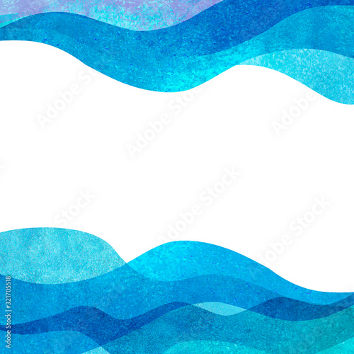 Watercolor transparent sea ocean wave teal turquoise colored background. Watercolour hand painted waves illustration