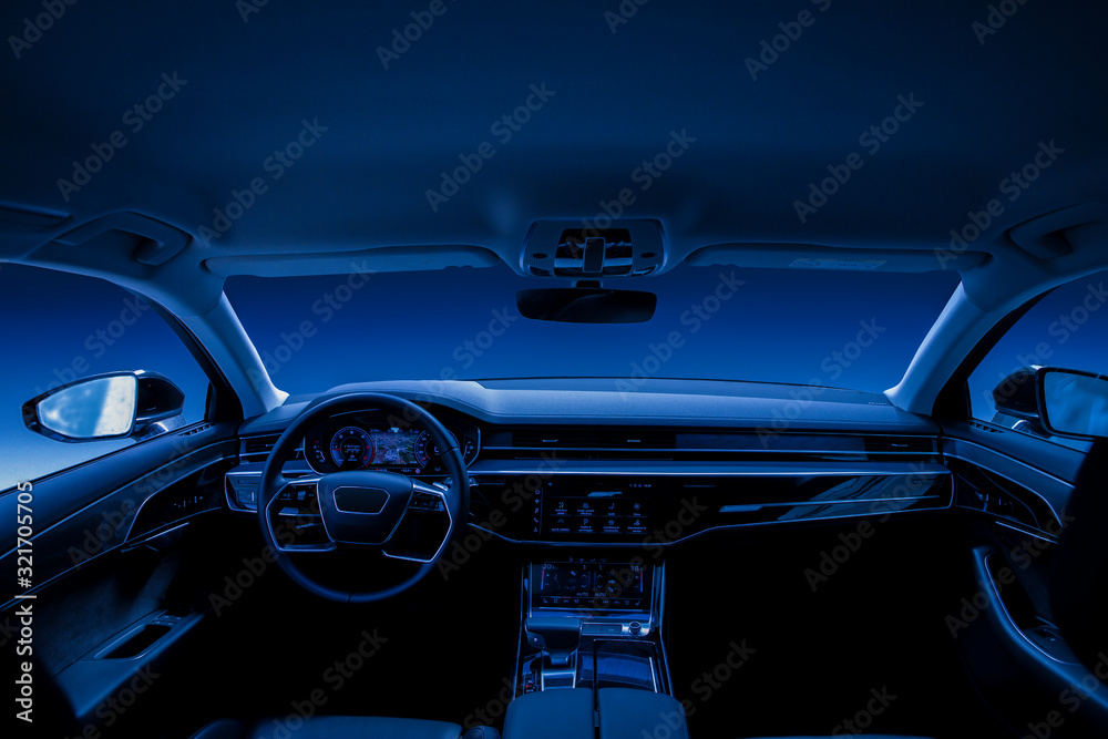 Modern blue and black interior of modern car
