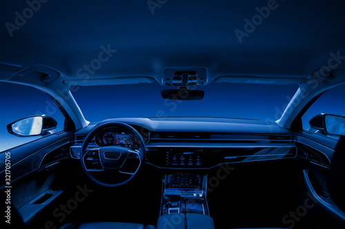 Modern blue and black interior of modern car