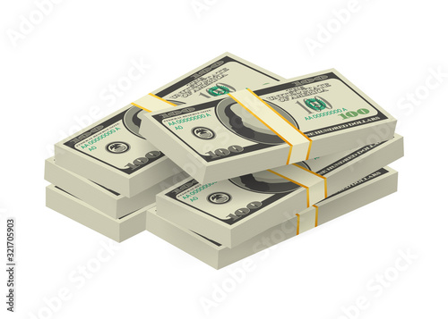 Hundred dollar bill on white background. Money. Vector stock illustration.