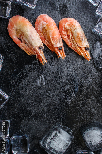 shrimp boiled frozen  long-term seafood products  menu concept. background. top view. copy space