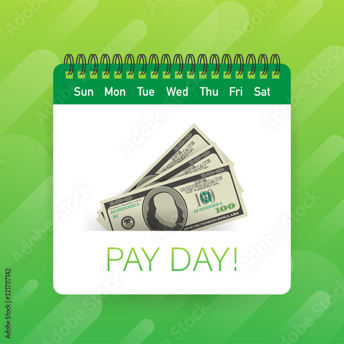 Pay day poster with bag of money and gold coins. Vector stock illustration