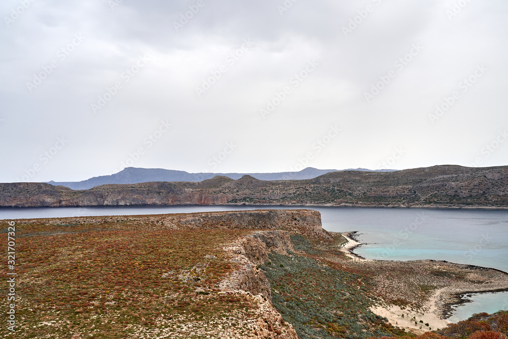Ruins of Venetian fort on Imeri Gramvousa Island near island of Crete, Greece