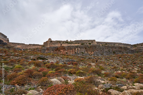 Ruins of Venetian fort on Imeri Gramvousa Island near island of Crete  Greece