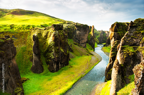 Fjadrargljufur canyon in southern Iceland. Beautiful summer landscape. Famous travel destination