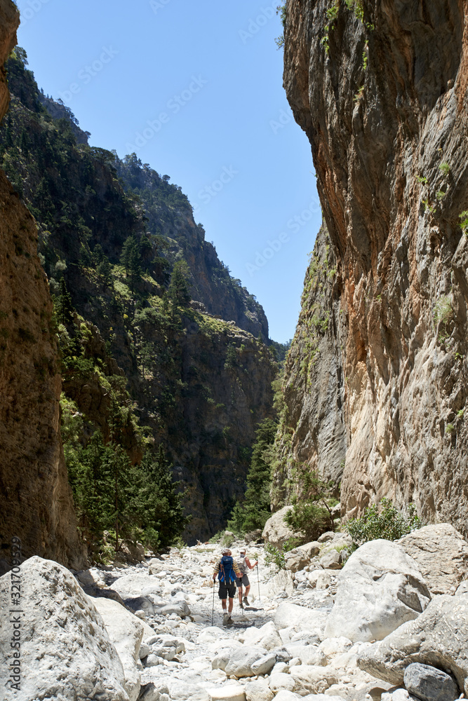 Samaria Gorge hiking path on island of Crete, Greece.