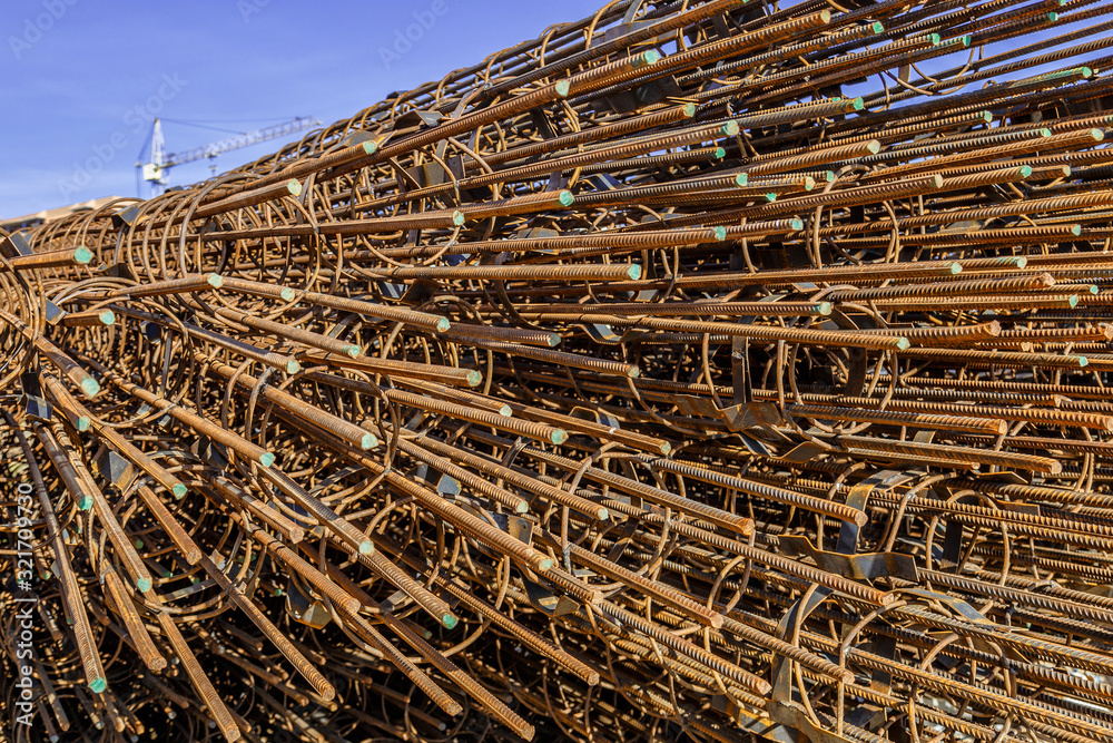 Industrial background. Rebar texture. Rusty rebar for concrete pouring