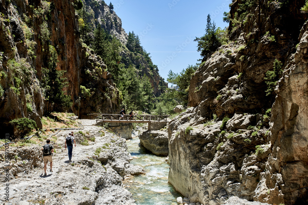 Samaria Gorge hiking path on island of Crete, Greece.