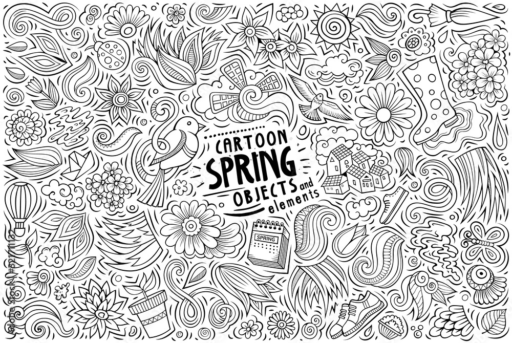 Set of Spring theme items, objects and symbols