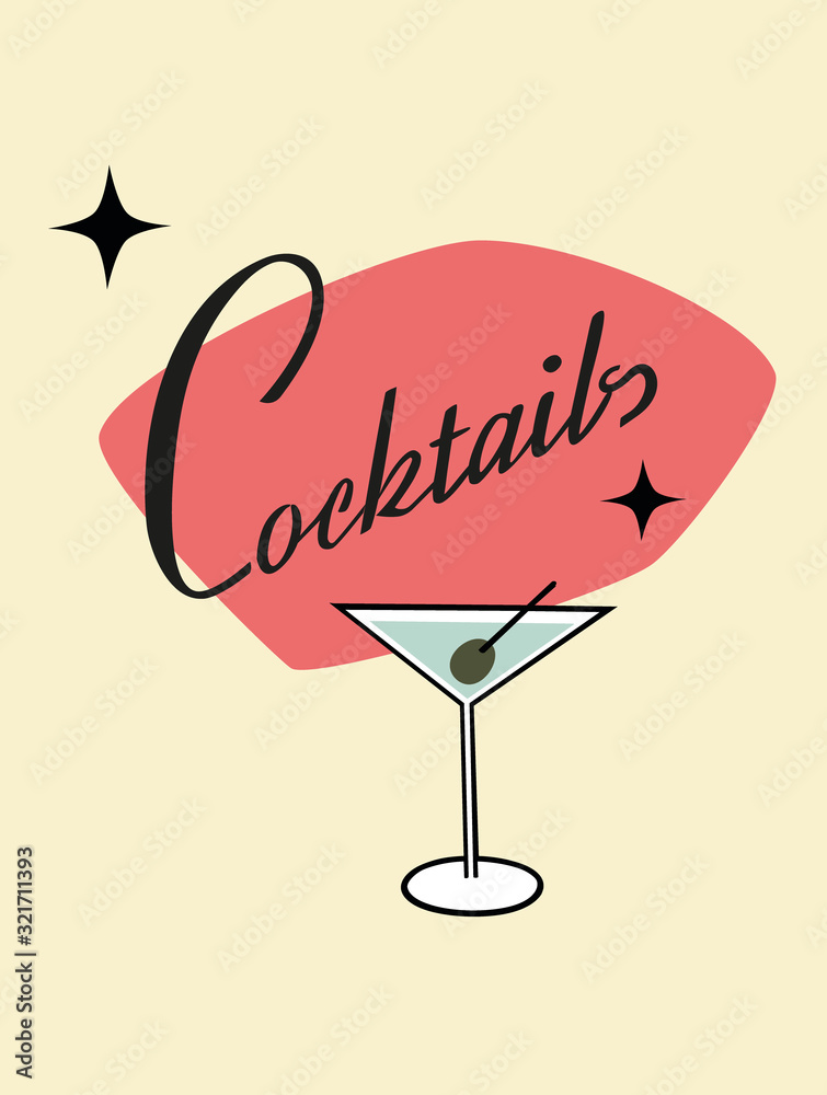 Cocktail menu card vector illustration with retro flair vector de Stock |  Adobe Stock