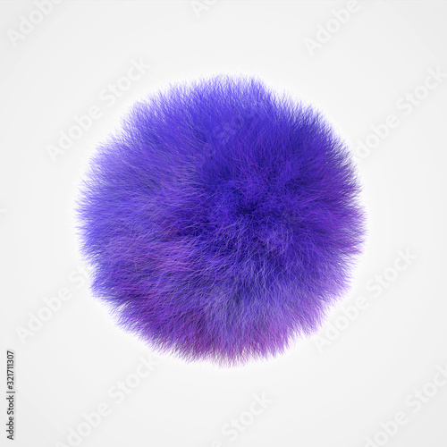 Fluffy blue sphere. Hairy ball. Abstract illustration, 3d rendering.