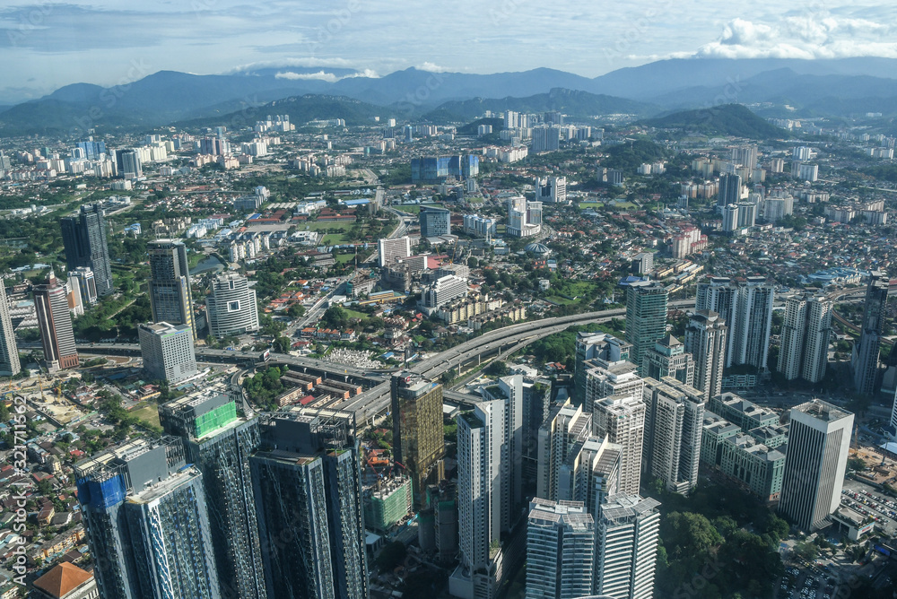 Aerial view of Kuala Lumpur city center KLCC. Malaysia