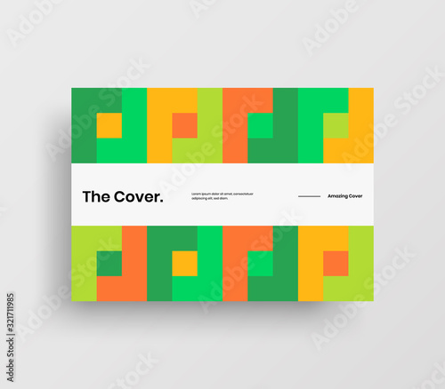 Creative business presentation vector A4 horizontal orientation front page mock up. Modern corporate report cover abstract geometric illustration design layout. Company identity brochure template.