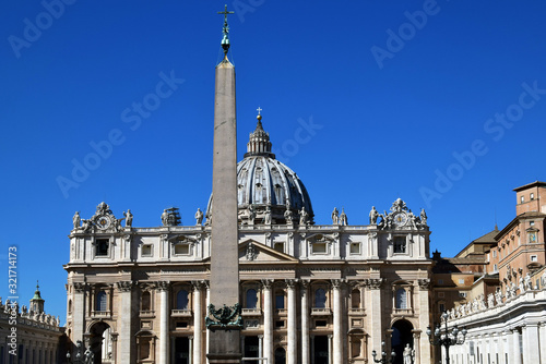 Saint Peter Square and Saint Peter Basilica in Vatican, Rome.  Architecture of Vatican, Italy