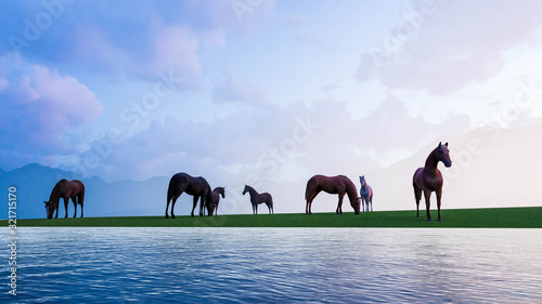 Horse in Nature Landscape 3D Rendering © Lasha Kilasonia