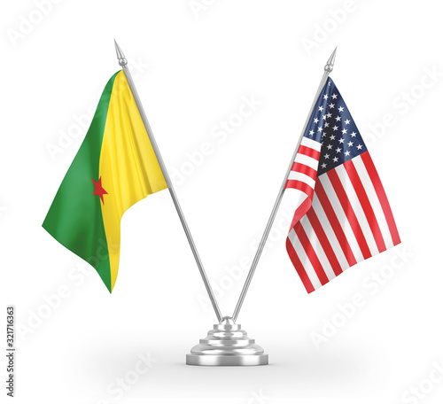 United States and French Guiana table flags isolated on white 3D rendering photo