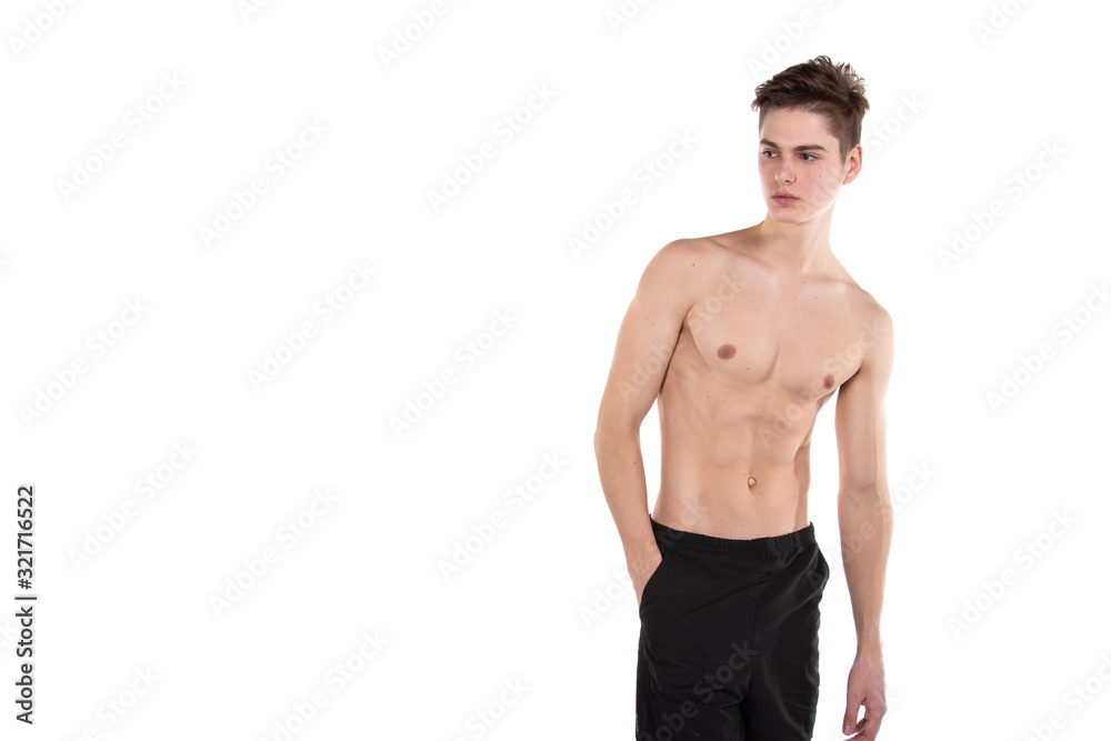 Morning. White background. Young attractive guy. Morning. White background. Young attractive guy.