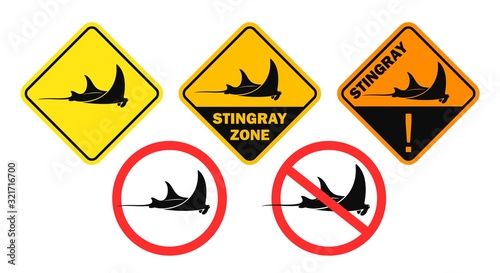 Stingray danger sign. Isolated stingray on white background. Manta