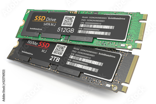 Obraz na plátně Different SSD M2 disk drive isolated on white background.