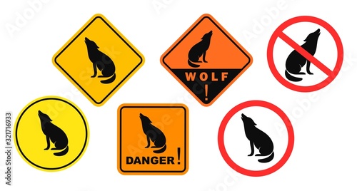 Wolf danger sign. Isolated wolf on white background