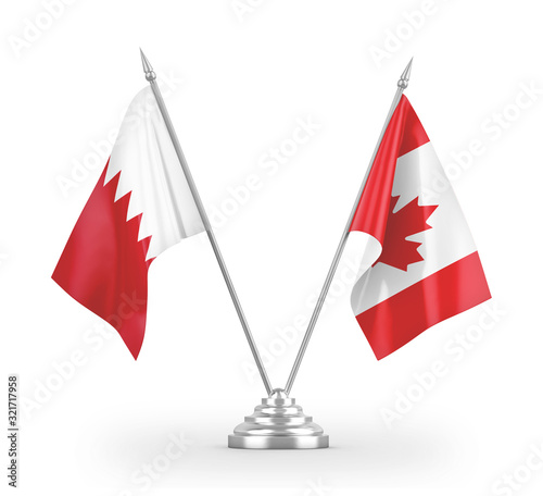 Canada and Bahrain table flags isolated on white 3D rendering