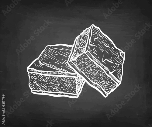 Chalk sketch of chocolate brownie.