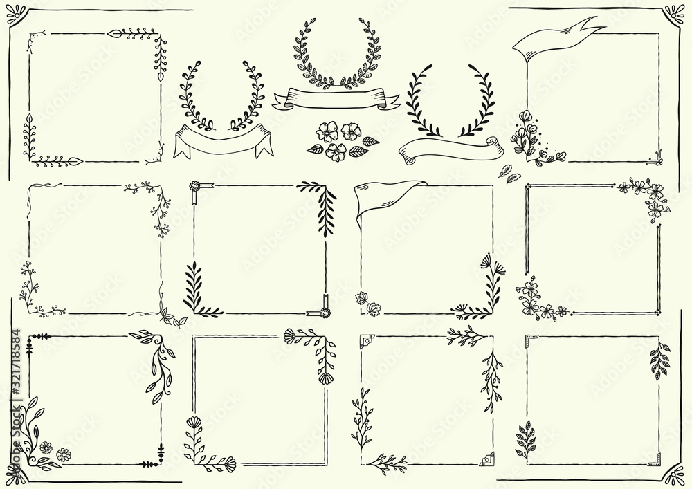 花と植物の手書きフレーム Stock Vector Adobe Stock