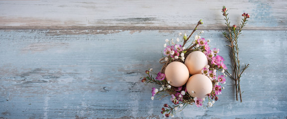 Easter still life on vintage planks