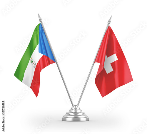 Switzerland and Equatorial Guinea table flags isolated on white 3D rendering photo