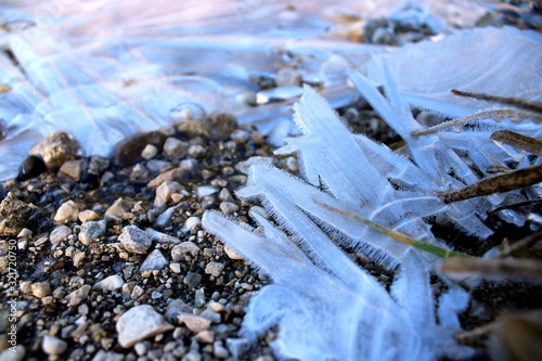 Frozen ice crystal at the shore