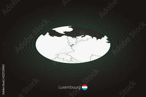 Luxembourg map in dark color, oval map with neighboring countries.