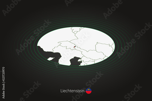 Liechtenstein map in dark color, oval map with neighboring countries.