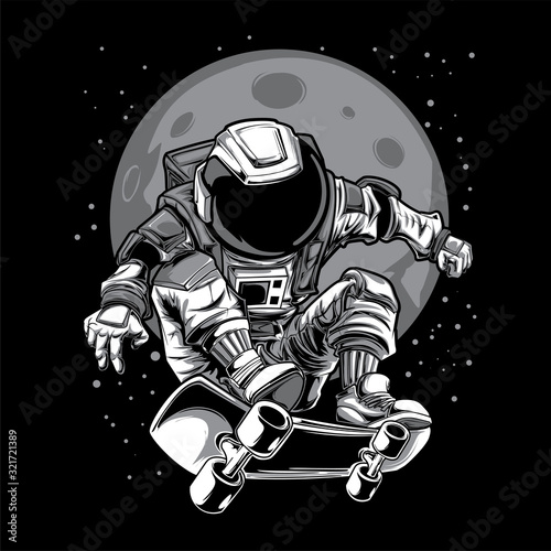 astronaut skateboard space moon illustration 