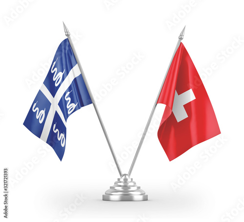 Switzerland and Martinique snake table flags isolated on white 3D rendering photo