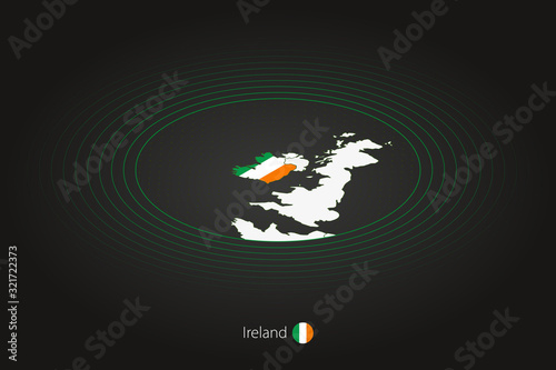Ireland map in dark color, oval map with neighboring countries.