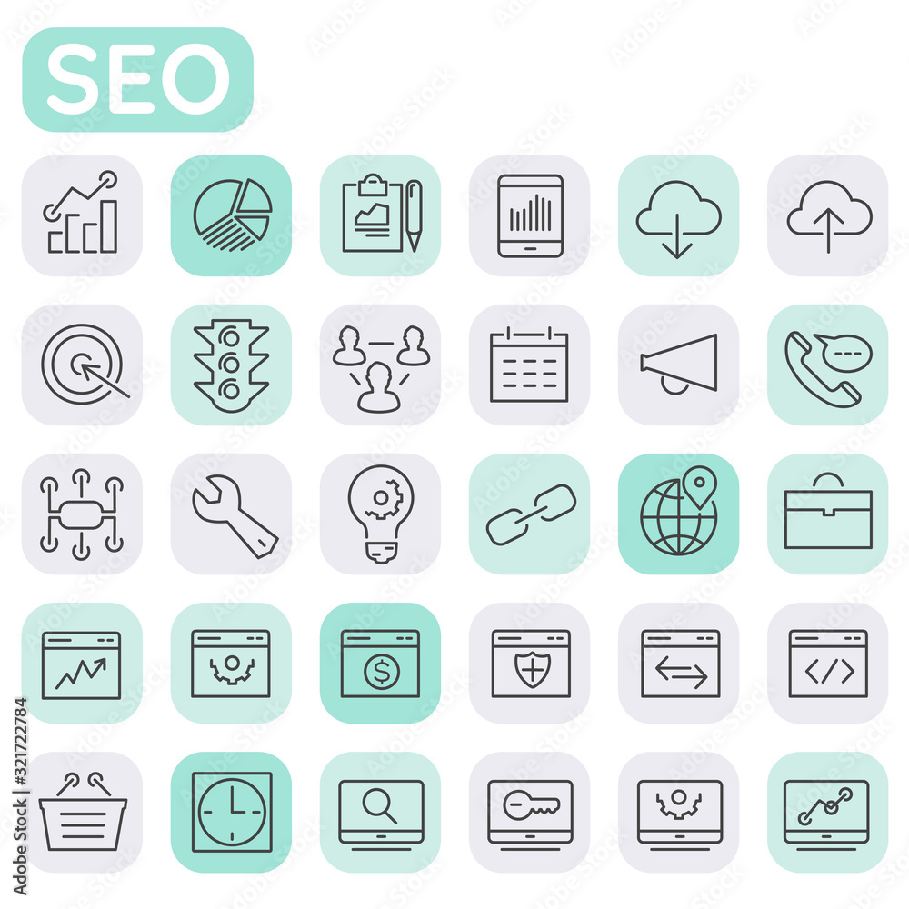 Vector set of trendy inline bold SEO icons Vector set of trendy inline bold SEO icons