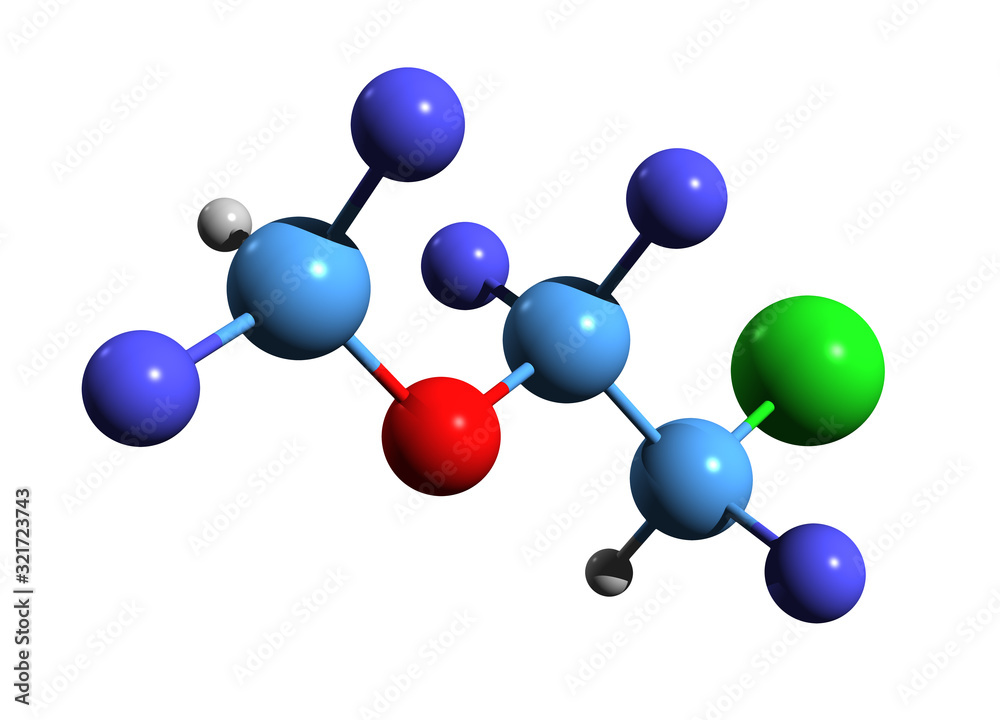 3D image of enflurane skeletal formula - molecular chemical structure of halogenated ether isolated on white background 3D image of enflurane skeletal formula - molecular chemical structure of halogenated ether isolated on white background
