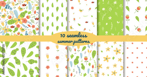 Spring floral seamless patterns Cute summer texture Botany easter background Vector textile