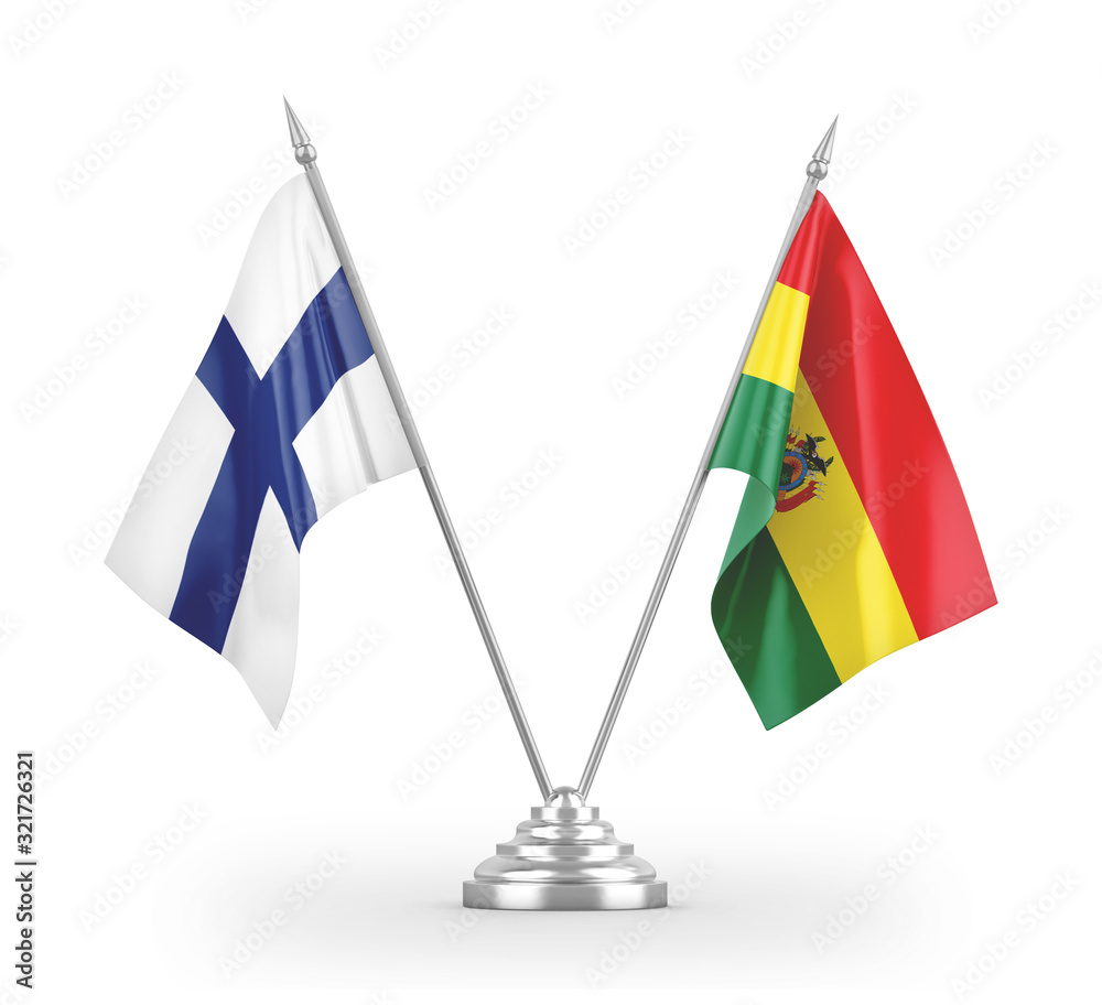 Bolivia and Finland table flags isolated on white 3D rendering Bolivia and Finland table flags isolated on white 3D rendering