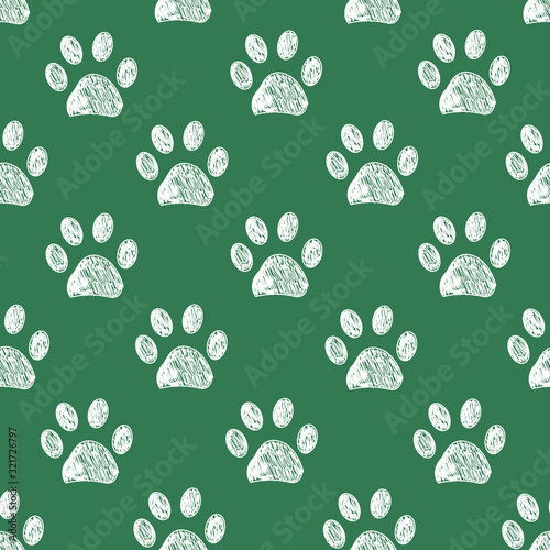 Hand drawn doodle paw prints for fabric design pattern. Seamless pattern vector St. Patrick's Day pattern background